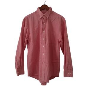 IZOD Men's Casual Button-Down Shirt Red Gingham Plaid L Long Sleeve